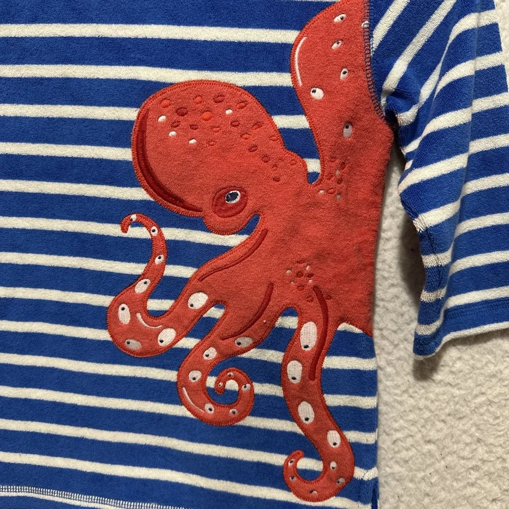 Mini Boden Appliqué Towelling Size 2-3YRS Throw-on Cabana Blue/Ivory Octopus NWT